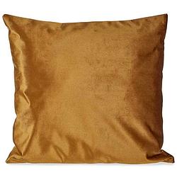 Foto van Bank/sier kussens voor binnen in de kleur velvet goud 45 x 45 cm - sierkussens