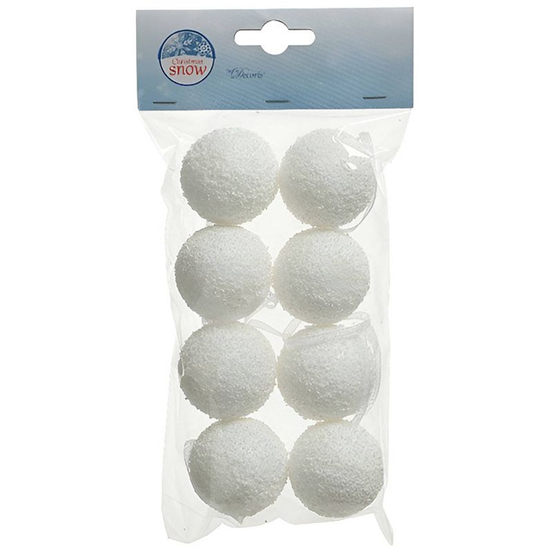 Foto van 8x witte sneeuwballen/sneeuwbollen 4 cm - decoratiesneeuw