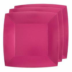 Foto van 30x stuks feest diner bordjes papier/karton vierkant - fuchsia - 23cm - feestbordjes