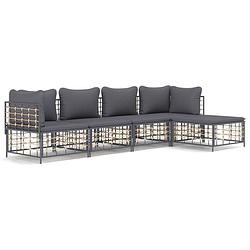 Foto van Vidaxl 5-delige loungeset met kussens poly rattan antracietkleurig