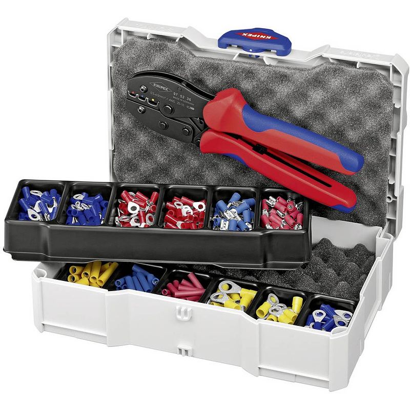 Foto van Knipex 97 90 21 krimptang geïsoleerde kabelschoenen, geïsoleerde stekkerverbinders, geïsoleerde stootverbinders 0.5 tot 6 mm² incl. krimp-assortiment met koffer