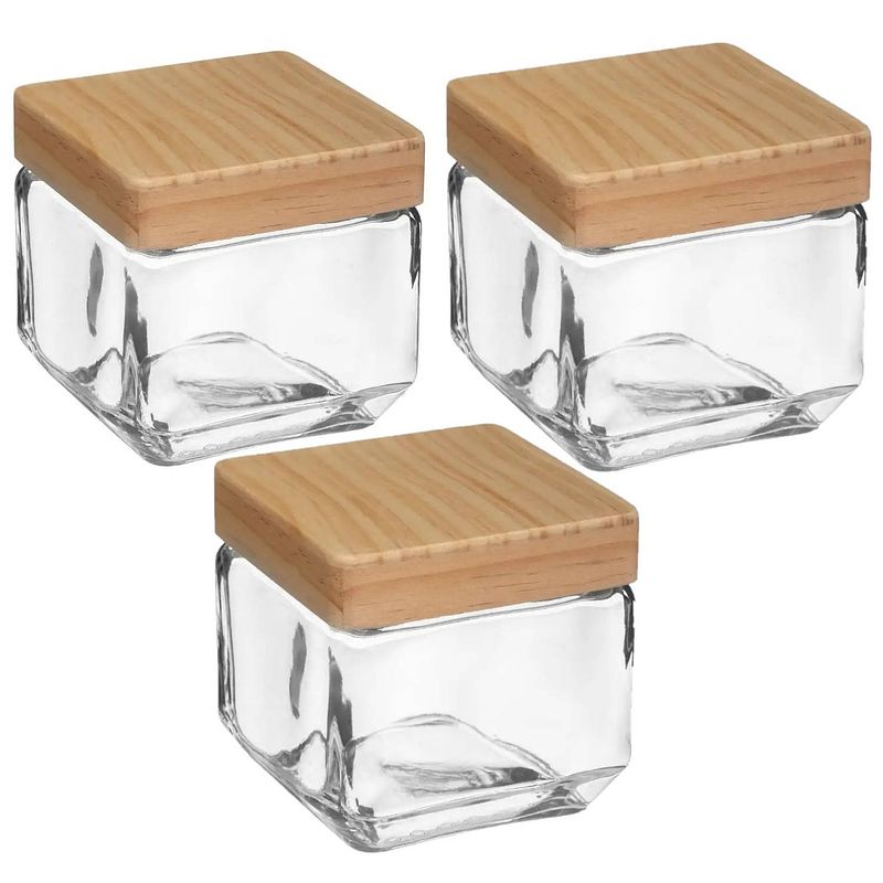 Foto van 3x stuks voorraadbussen/voorraadpotten 0,85l glas met houten deksel - voorraadpot