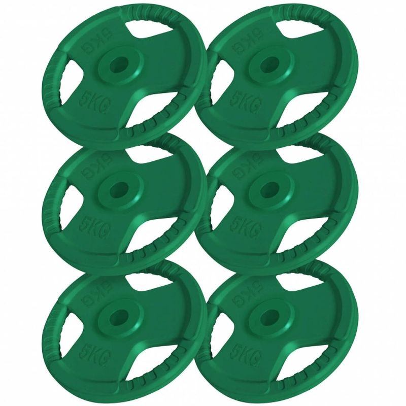 Foto van Gorilla sports halterschijven bundel - 6x5kg - gripper gietijzer rubber coating