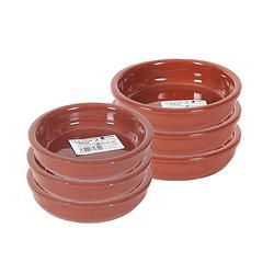 Foto van 6x terracotta tapas bakjes/schaaltjes 14 cm en 12 cm - snack en tapasschalen