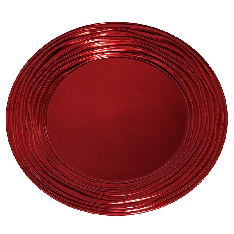 Foto van Ronde diner onderborden/kaarsenbord/plateau glimmend rood van 33 cm - kaarsenplateaus