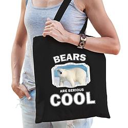 Foto van Katoenen tasje bears are serious cool zwart - ijsberen/ grote ijsbeer cadeau tas - feest boodschappentassen