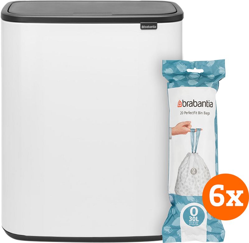 Foto van Brabantia bo touch bin 2 x 30 liter white + vuilniszakken (120 stuks)