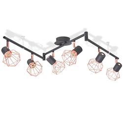 Foto van The living store plafondlamp industrieel - 6 spotlights - zwart/koper - e14 fitting