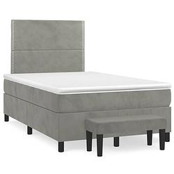 Foto van The living store boxspringbed - comfort - bed en matras - 203 x 120 x 118/128 cm - lichtgrijs - fluweel -