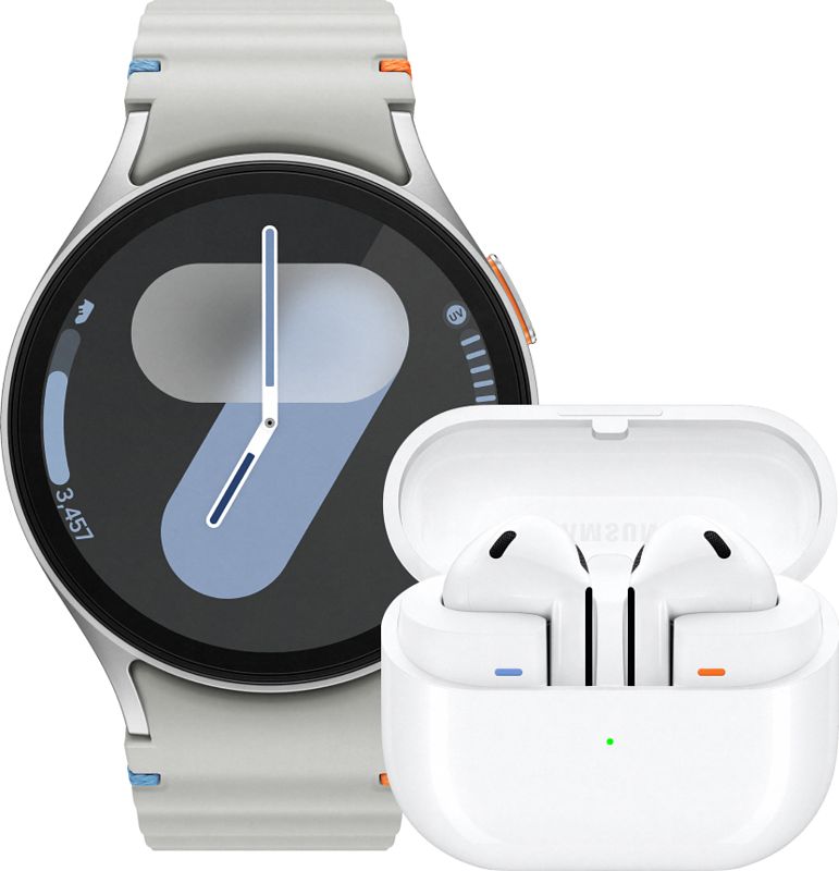 Foto van Samsung galaxy watch 7 zilver 44mm + galaxy buds3 wit