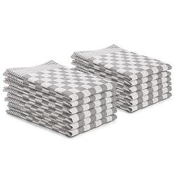 Foto van Seashell theedoeken set - 12 stuks - 50x70 - blokpatroon - geblokt - horeca ruit - grijs