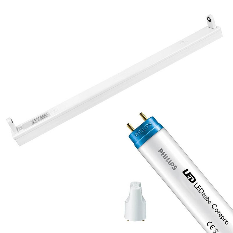 Foto van Led tl armatuur met t8 buis - aigi dybolo - 60cm enkel - philips - corepro ledtube em 865 - 8w - helder/koud wit 6500k