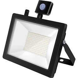 Foto van Led bouwlamp 100 watt met sensor - led schijnwerper - aigi stado - natuurlijk wit 4000k - waterdicht ip65 - mat zwart -