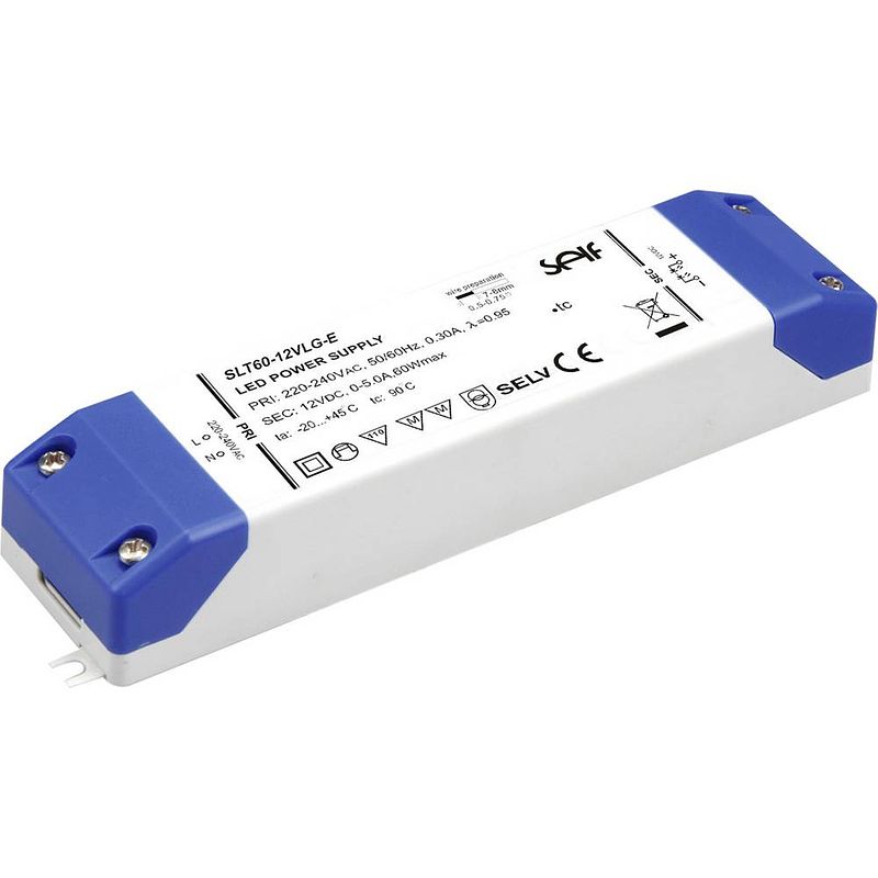 Foto van Self electronics slt60-12vlg-e led-driver constante spanning 60 w 0 - 5 a 12.0 v/dc geschikt voor meubels, niet dimbaar, overbelastingsbescherming, overspanning