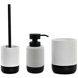 Foto van Toiletborstel met houder 38 cm en zeeppompje 300 ml polystone wit/zwart - toiletborstels