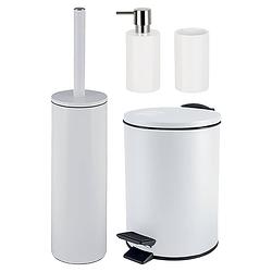 Foto van Spirella badkamer accessoires set - wc-borstel/pedaalemmer/zeeppompje/beker - ivoor wit - badkameraccessoireset