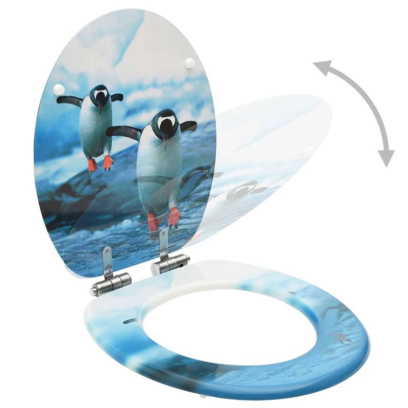 Foto van The living store toiletbril met soft-close deksel pinguïn mdf - toiletbril