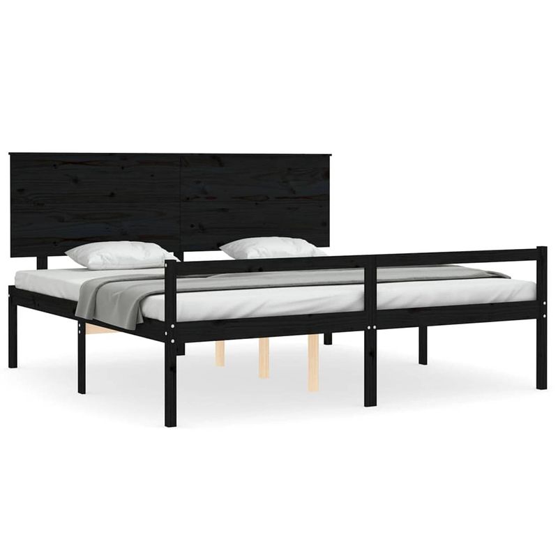 Foto van Vidaxl bedframe met hoofdbord massief hout zwart 6ft super king