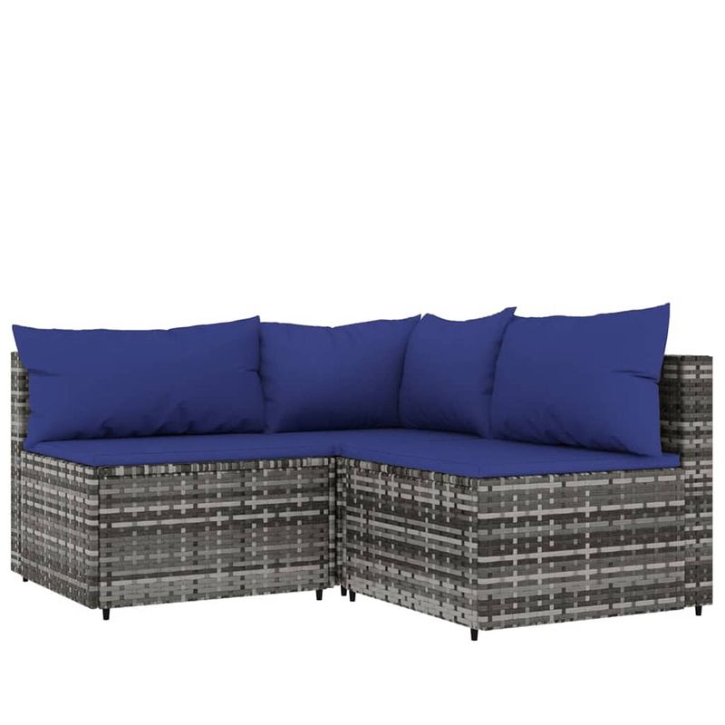 Foto van Vidaxl 3-delige loungeset met kussens poly rattan grijs