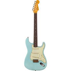 Foto van Fender custom shop time machine 's64 strat journeyman relic rw faded aged daphne blue met deluxe koffer en coa