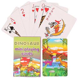 Foto van 2x pakjes mini dinosaurussen thema speelkaarten 6 x 4 cm in doosje - kaartspel
