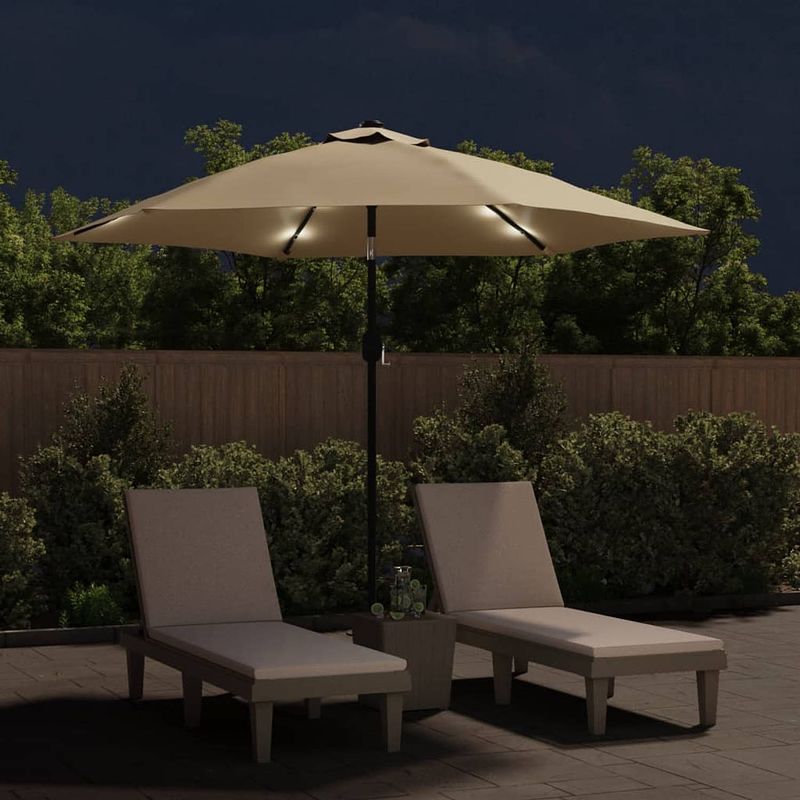 Foto van The living store tuinparasol - led-verlichting - parasoldoek van uv-beschermend polyester - 300 x 225 cm - taupe