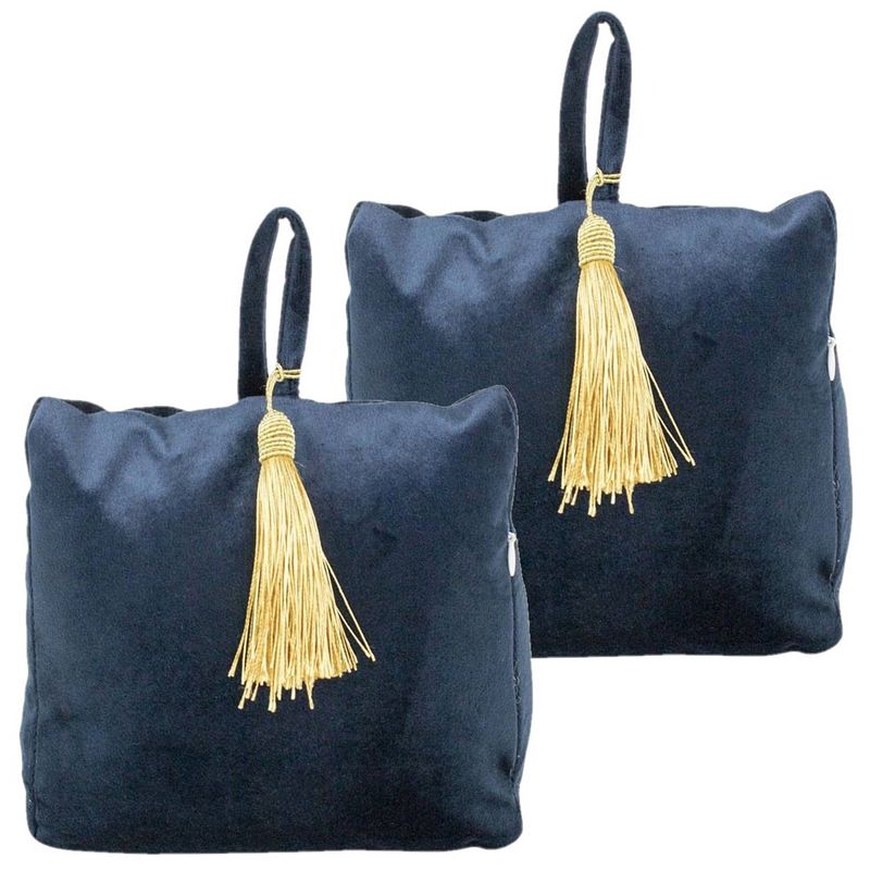 Foto van 2x stuks fluwelen deurstoppers 18 cm navy - deurstoppers