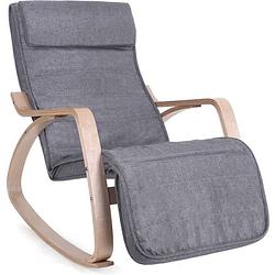 Foto van Zweedse schommelstoel met voetensteun - verstelbare ligstoel relaxstoel - relax fauteuil stoel - linnen stof - grijs