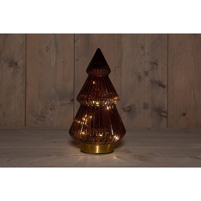 Foto van Anna'ss collection - b.o.t. tree glass 15x28,5 cm burgundy with golden base 10led