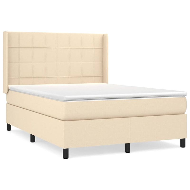 Foto van The living store boxspringbed - crème - 203x147x118/128 cm - pocketvering matras - middelharde ondersteuning