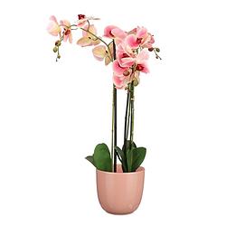 Foto van Orchidee kunstplant roze - 75 cm - inclusief bloempot lichtroze glans - kunstplanten