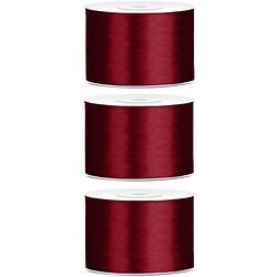 Foto van 3x hobby/decoratie bordeaux rood satijnen sierlinten 5 cm/50 mm x 25 meter - cadeaulinten