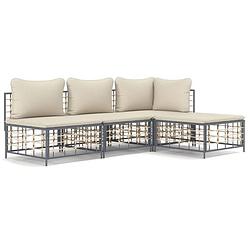 Foto van Vidaxl 4-delige loungeset met kussens poly rattan antracietkleurig