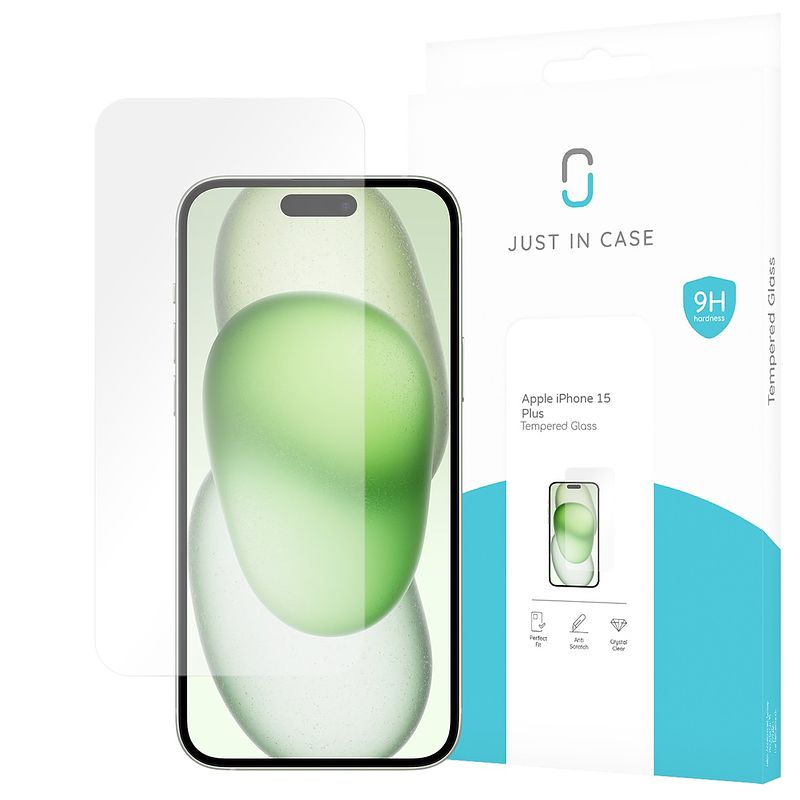 Foto van Just in case tempered glass voor apple iphone 15 plus smartphone screenprotector