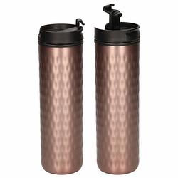 Foto van Set van 2x stuks rvs thermosfles / isoleerfles brons 400 ml - thermosflessen