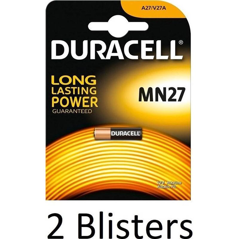 Foto van 2 stuks (2 blisters a 1 st) duracell mn27 - gp27a - a27 - l828 12v alkaline batterij