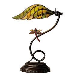 Foto van Clayre & eef tiffany bureaulamp met libelle - oranje, groen, geel - glas, metaal