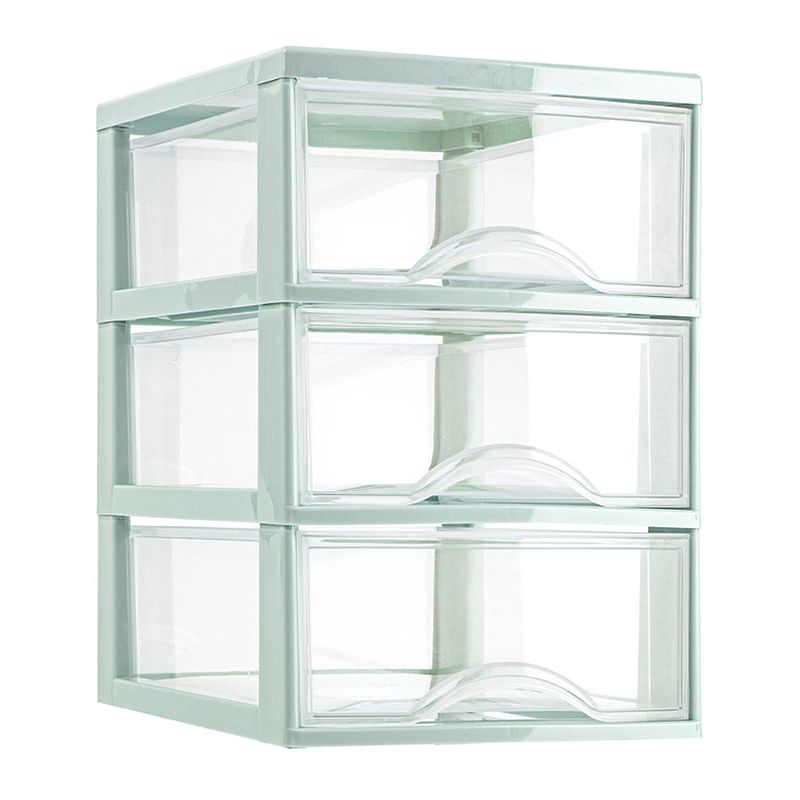 Foto van Plasticforte ladeblokje/bureau organizer 3x lades - transparant/mintgroen - l18 x b25 x h25 cm - ladeblok