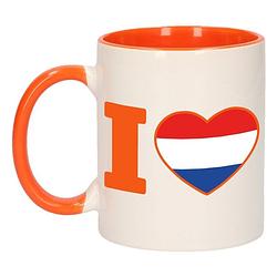 Foto van 1x i love holland beker / mok - oranje met wit - 300 ml keramiek - oranje bekers