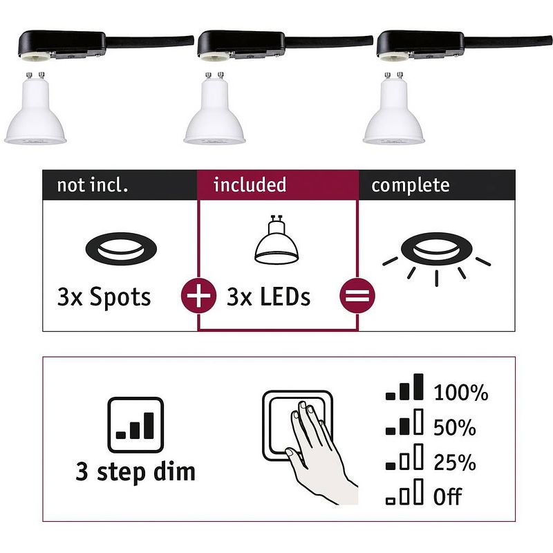 Foto van Paulmann 28785 paulmann led-inbouwlamp energielabel: g (a - g) gu10 19.5 w wit