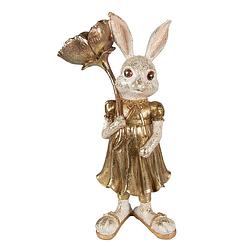 Foto van Clayre & eef beeld konijn 16x12x32 cm goudkleurig kunststof woonaccessoires paashaas pasen goudkleurig woonaccessoires