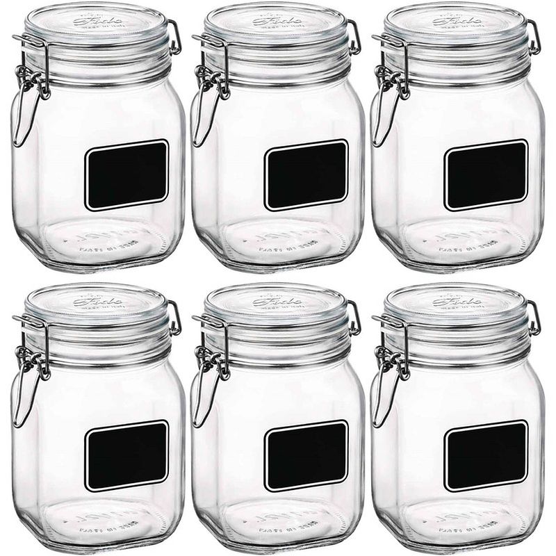 Foto van 6x luchtdichte potten transparant glas met krijtbordje 1 liter - weckpotten