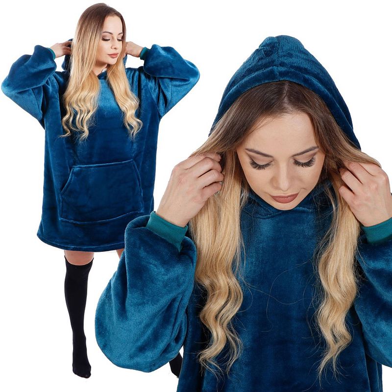 Foto van Hoodie deken - deken met mouwen - one size - blauw