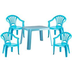 Foto van Kunststof kindertuinset tafel met 4 stoelen licht blauw - kinderstoelen