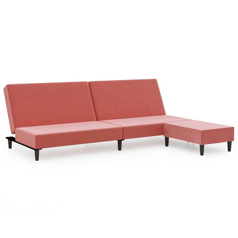 Foto van The living store bedbank met voetenbank - roze fluweel - 200x84.5x69cm - makkelijk om te bouwen - multiplex frame -