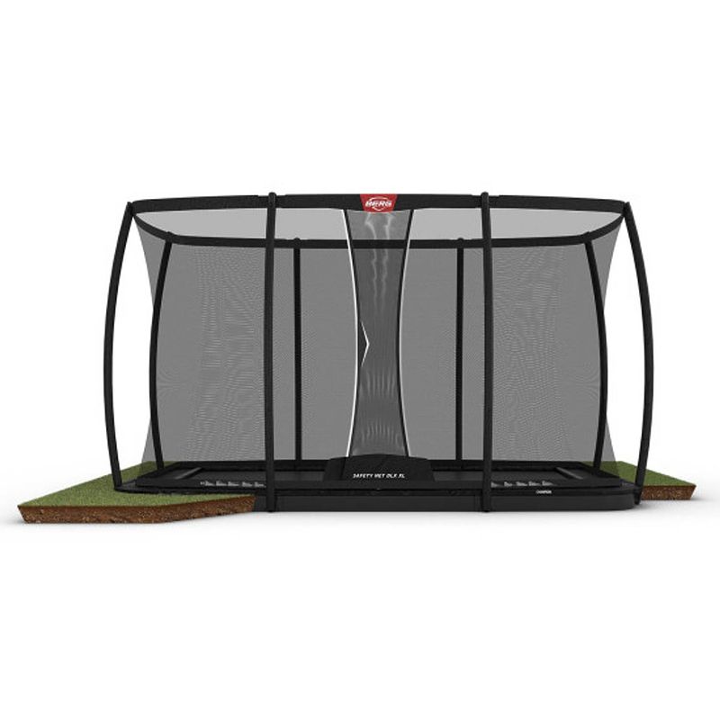 Foto van Berg trampoline ultim champion met veiligheidsnet - safetynet deluxe xl - flatground - 410 x 250 cm - zwart