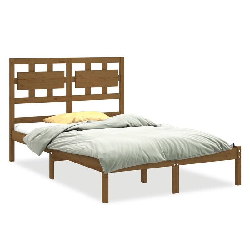 Foto van The living store bedframe - houten bedframe - 205.5x125.5x100 cm - honingbruin