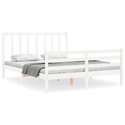 Foto van The living store massief grenenhouten bedframe - 205.5 x 155.5 x 100 cm - wit - multiplex lattenbodem