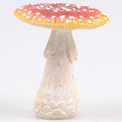Foto van Decoratie huis/tuin beeldje paddenstoel - vliegenzwam - rood/wit - 11 x 12 cm - tuinbeelden