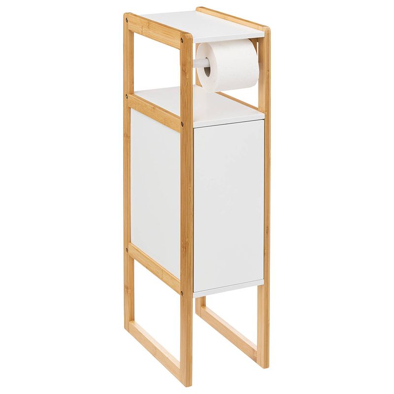 Foto van Toiletrolhouder natureo met reserverolhouder 33x20x80cm - wit/bruin